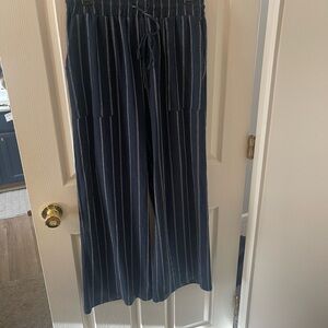 Navy Wide-Leg Pants with White Stripes